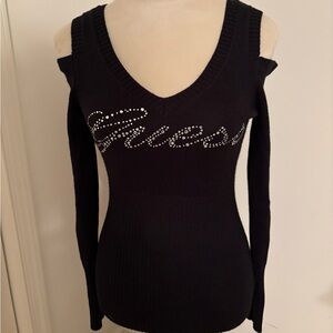 Guess Off-Shoulder Sweater in Black with Logo Detail